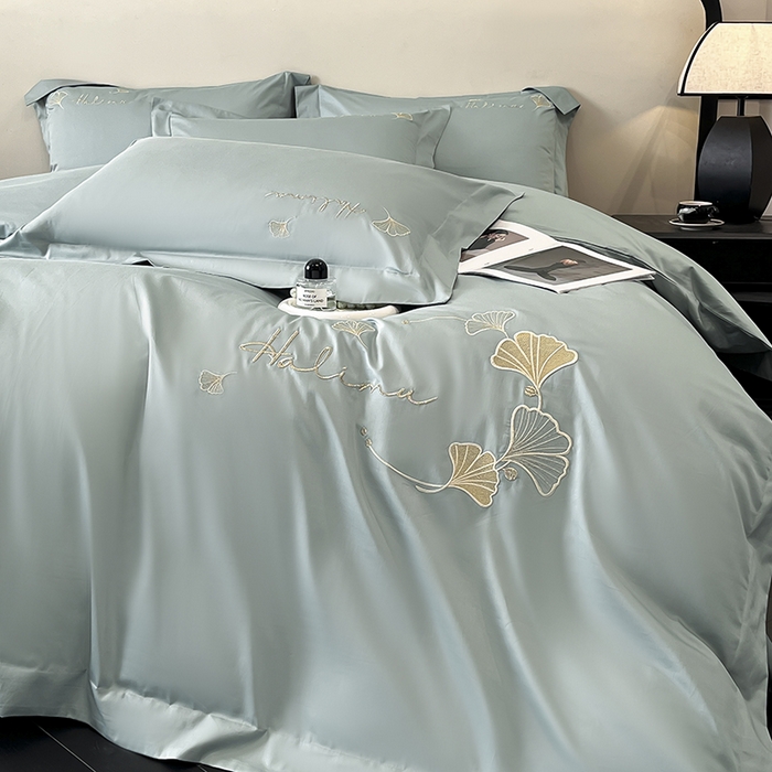 91家纺网 家纺一手货源 找家纺 置顶家纺 2025新款亲肤刺绣四件套-杏运 杏运-月影蓝