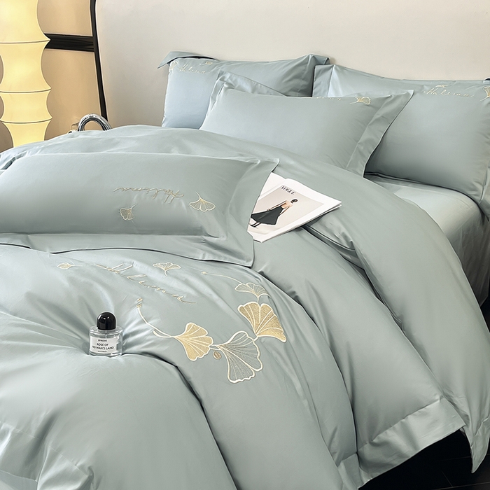 91家纺网 家纺一手货源 找家纺 置顶家纺 2025新款亲肤刺绣四件套-杏运 杏运-月影蓝