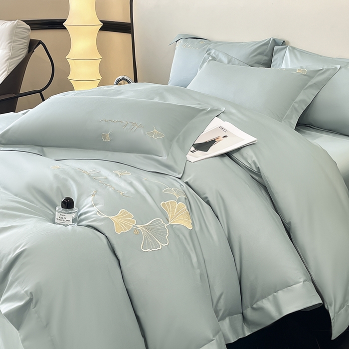 91家纺网 家纺一手货源 找家纺 置顶家纺 2025新款亲肤刺绣四件套-杏运 杏运-月影蓝