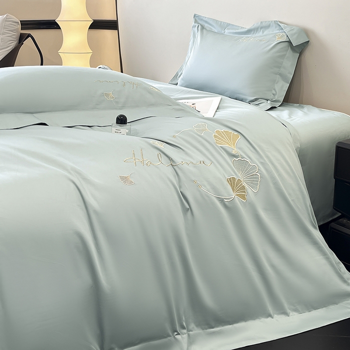 91家纺网 家纺一手货源 找家纺 置顶家纺 2025新款亲肤刺绣四件套-杏运 杏运-月影蓝