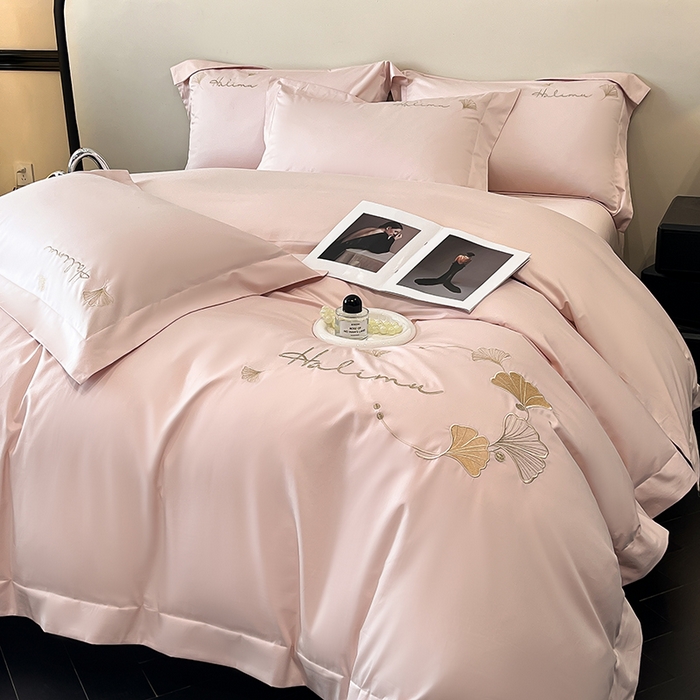 91家纺网 家纺一手货源 找家纺 置顶家纺 2025新款亲肤刺绣四件套-杏运 杏运-粉玉