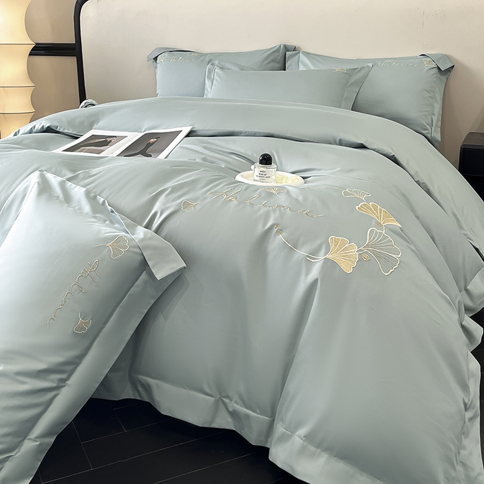 91家纺网 家纺一手货源 找家纺 置顶家纺 2025新款亲肤刺绣四件套-杏运 杏运-月影蓝