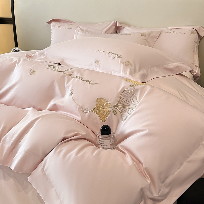 91家纺网 家纺一手货源 找家纺 置顶家纺 2025新款亲肤刺绣四件套-杏运 杏运-粉玉