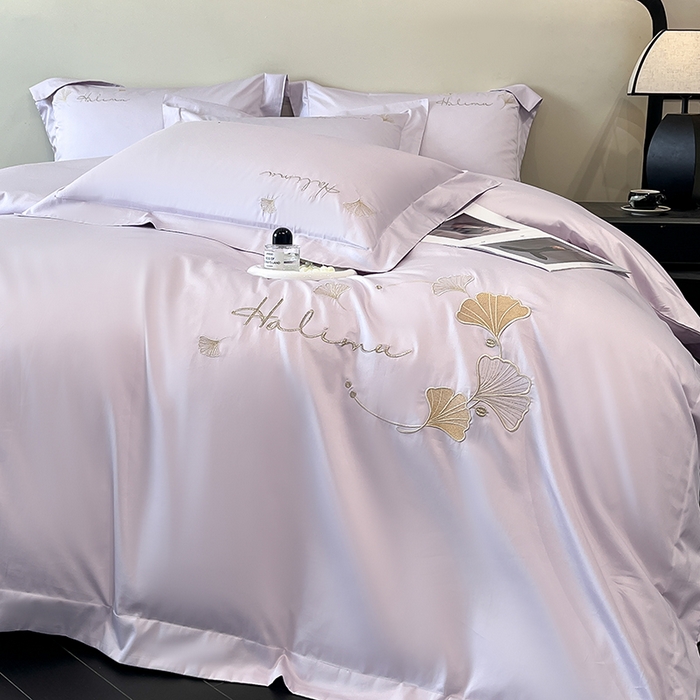 91家纺网 家纺一手货源 找家纺 置顶家纺 2025新款亲肤刺绣四件套-杏运 杏运-香芋紫