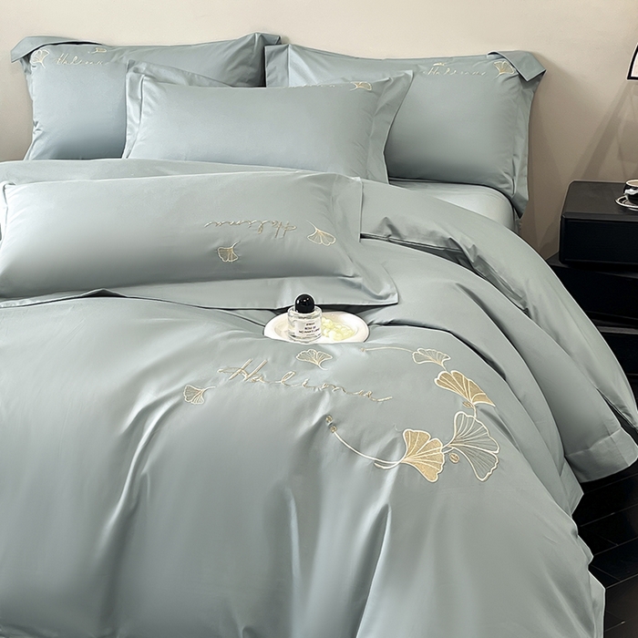 91家纺网 家纺一手货源 找家纺 置顶家纺 2025新款亲肤刺绣四件套-杏运 杏运-月影蓝