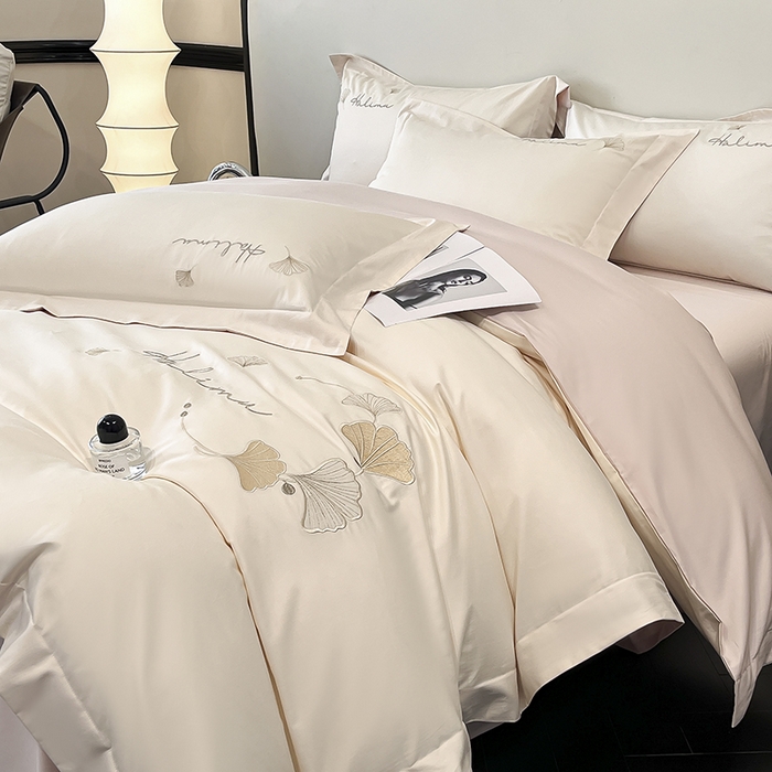 91家纺网 家纺一手货源 找家纺 置顶家纺 2025新款亲肤刺绣四件套-杏运 杏运-白+粉