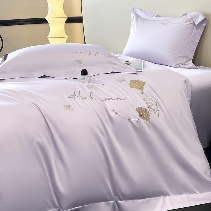 91家纺网 家纺一手货源 找家纺 置顶家纺 2025新款亲肤刺绣四件套-杏运 杏运-香芋紫