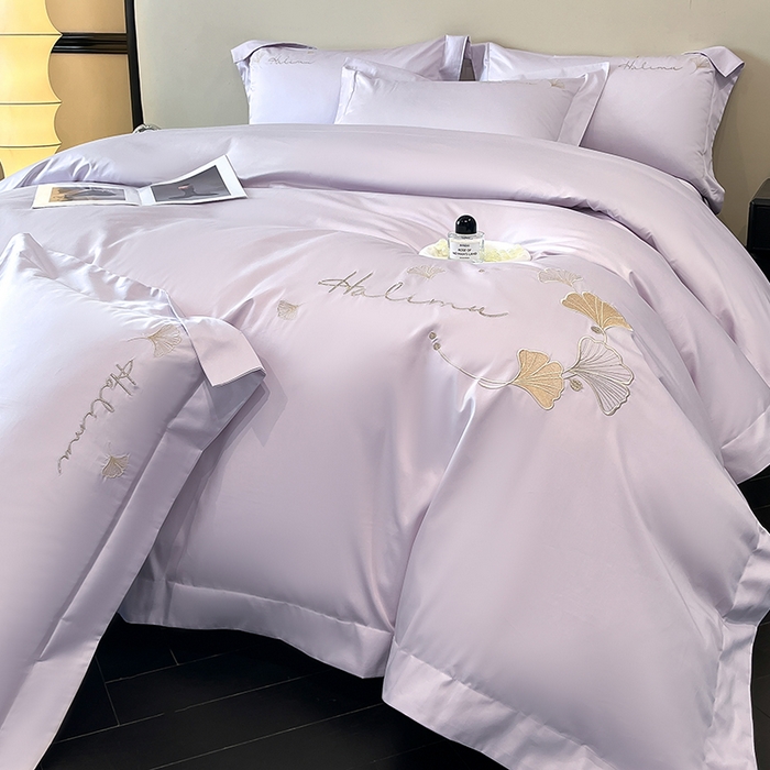 91家纺网 家纺一手货源 找家纺 置顶家纺 2025新款亲肤刺绣四件套-杏运 杏运-香芋紫