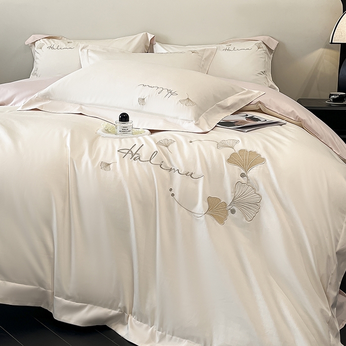 91家纺网 家纺一手货源 找家纺 （总）置顶家纺 2025新款亲肤刺绣四件套-杏运