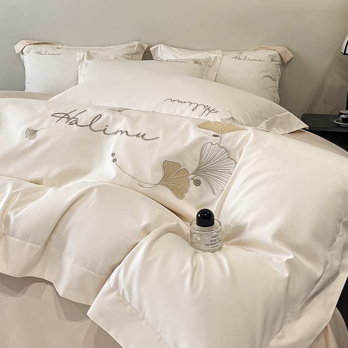 91家纺网 家纺一手货源 找家纺 置顶家纺 2025新款亲肤刺绣四件套-杏运 杏运-白+浅香槟