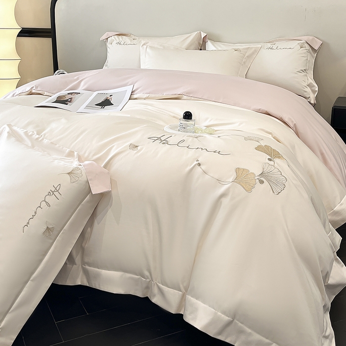 91家纺网 家纺一手货源 找家纺 （总）置顶家纺 2025新款亲肤刺绣四件套-杏运