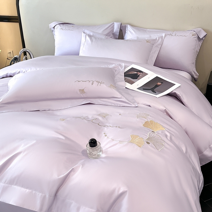 91家纺网 家纺一手货源 找家纺 置顶家纺 2025新款亲肤刺绣四件套-杏运 杏运-香芋紫