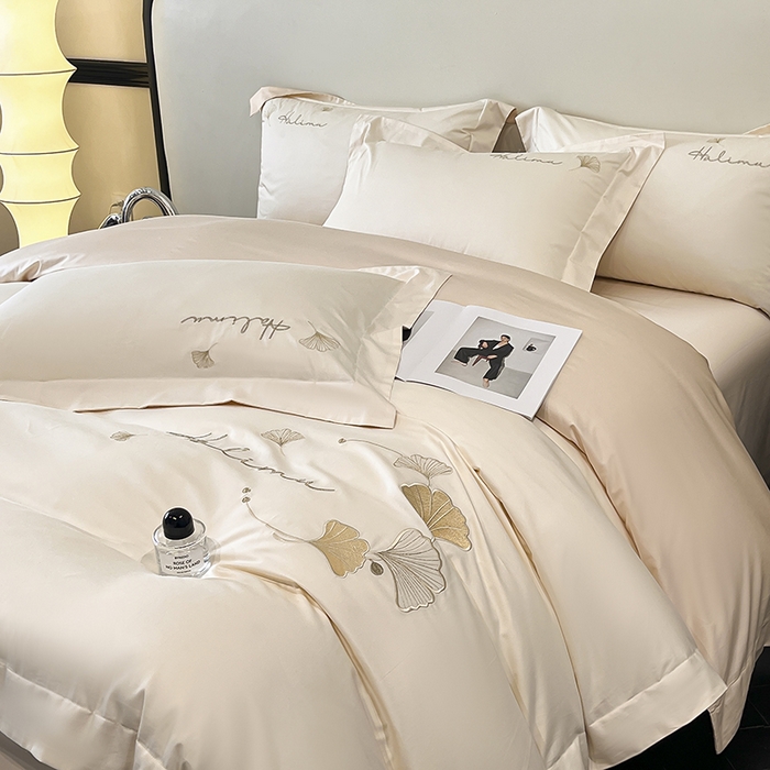 91家纺网 家纺一手货源 找家纺 置顶家纺 2025新款亲肤刺绣四件套-杏运 杏运-白+浅香槟