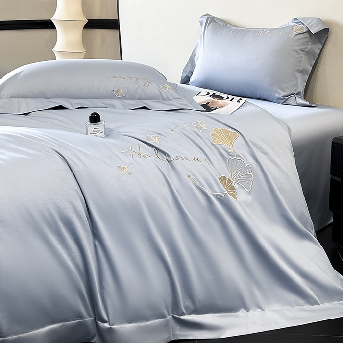 91家纺网 家纺一手货源 找家纺 置顶家纺 2025新款亲肤刺绣四件套-杏运 杏运-天蓝