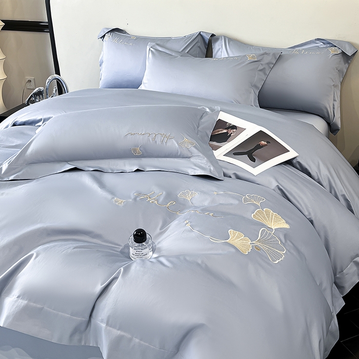 91家纺网 家纺一手货源 找家纺 置顶家纺 2025新款亲肤刺绣四件套-杏运 杏运-天蓝