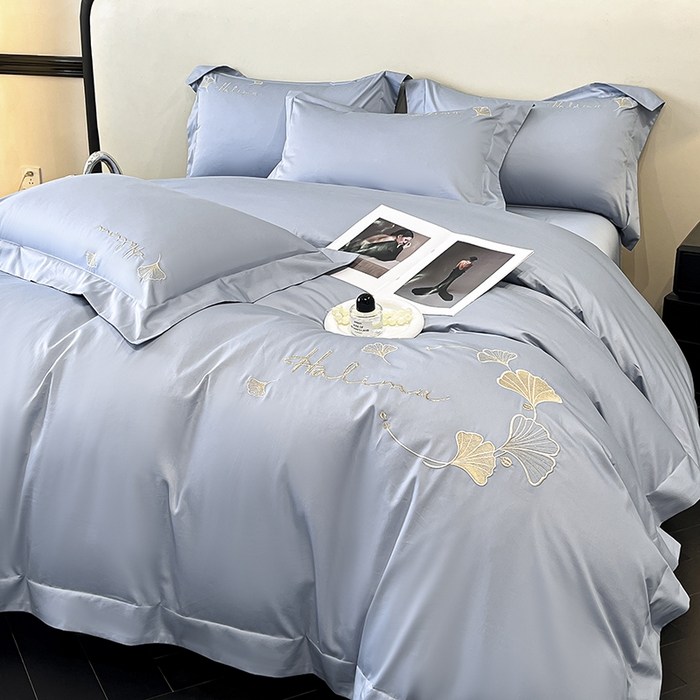 91家纺网 家纺一手货源 找家纺 置顶家纺 2025新款亲肤刺绣四件套-杏运 杏运-天蓝