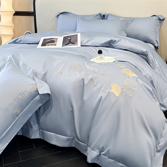 91家纺网 家纺一手货源 找家纺 置顶家纺 2025新款亲肤刺绣四件套-杏运 杏运-天蓝