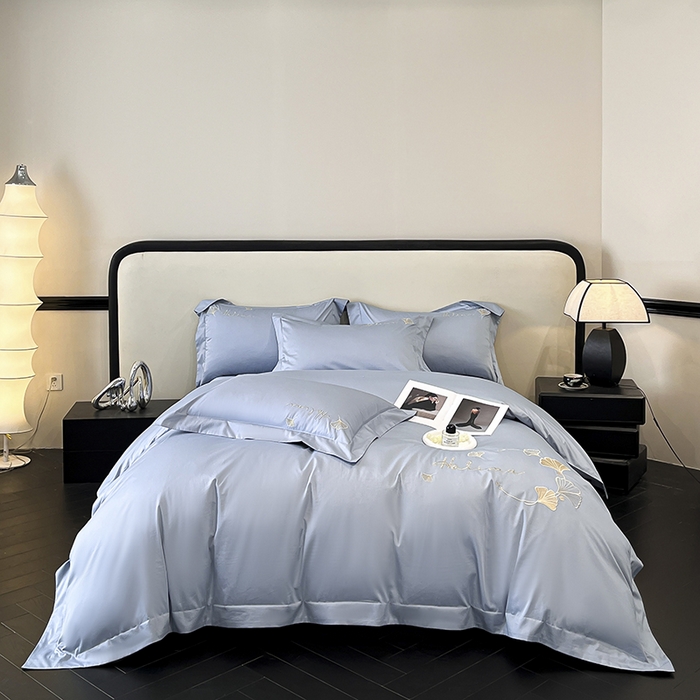 置顶家纺 2025新款亲肤刺绣四件套-杏运 杏运-天蓝