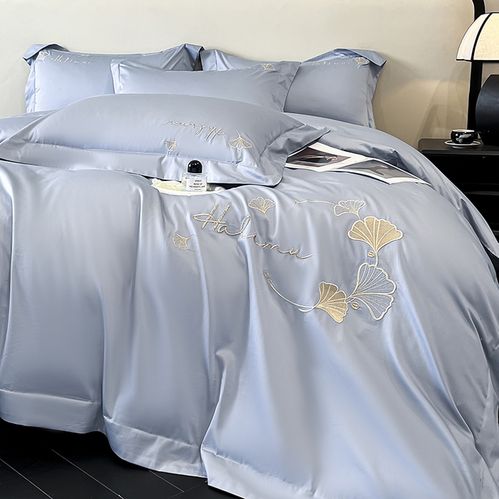 91家纺网 家纺一手货源 找家纺 置顶家纺 2025新款亲肤刺绣四件套-杏运 杏运-天蓝