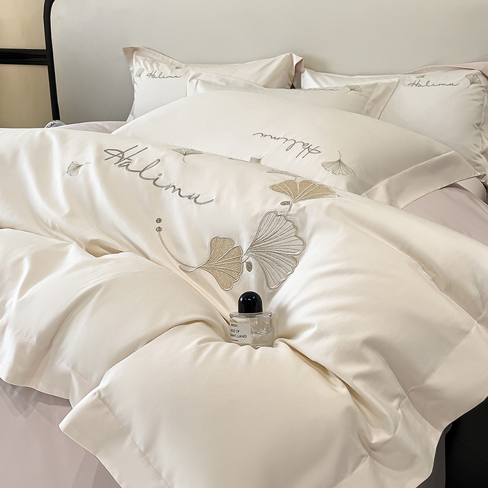 91家纺网 家纺一手货源 找家纺 置顶家纺 2025新款亲肤刺绣四件套-杏运 杏运-白+粉