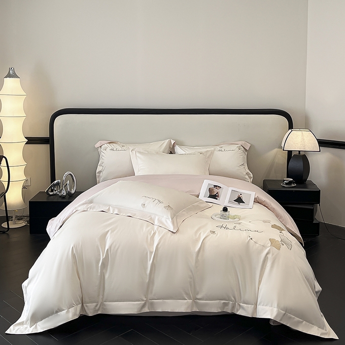 91家纺网 家纺一手货源 找家纺 （总）置顶家纺 2025新款亲肤刺绣四件套-杏运