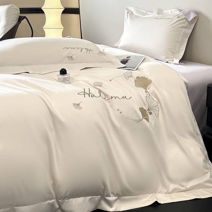 91家纺网 家纺一手货源 找家纺 置顶家纺 2025新款亲肤刺绣四件套-杏运 杏运-白+紫