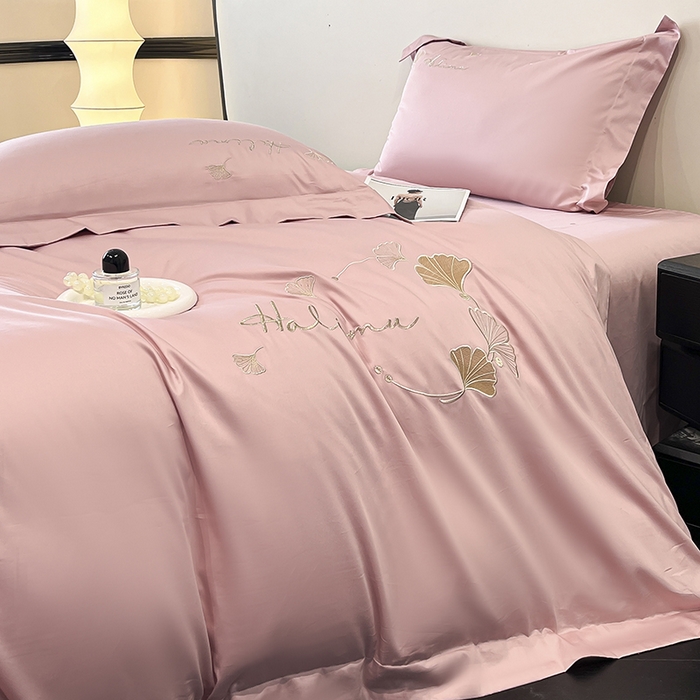 91家纺网 家纺一手货源 找家纺 置顶家纺 2025新款亲肤刺绣四件套-杏运 杏运-豆沙紫