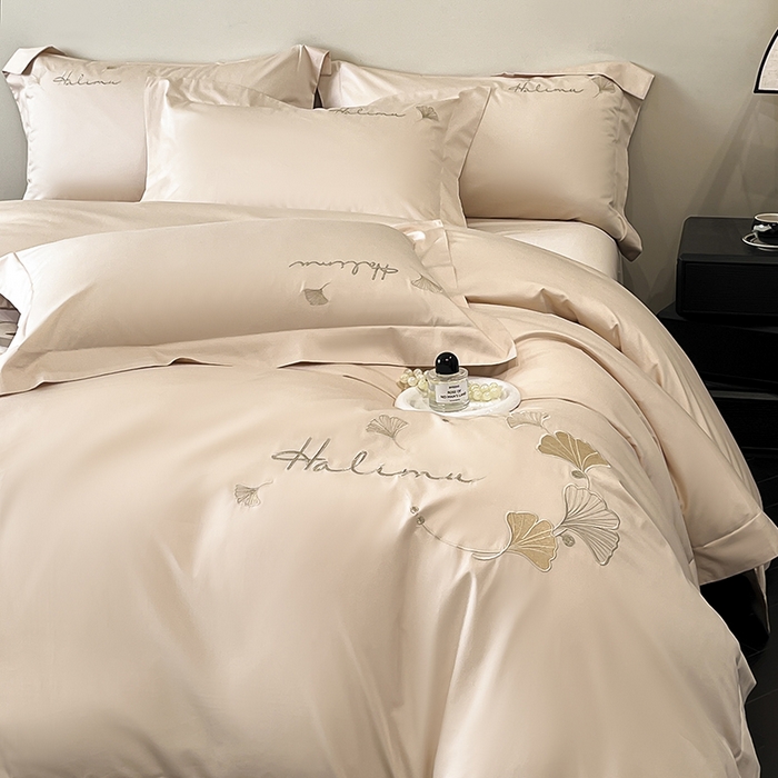 91家纺网 家纺一手货源 找家纺 置顶家纺 2025新款亲肤刺绣四件套-杏运 杏运-浅香槟