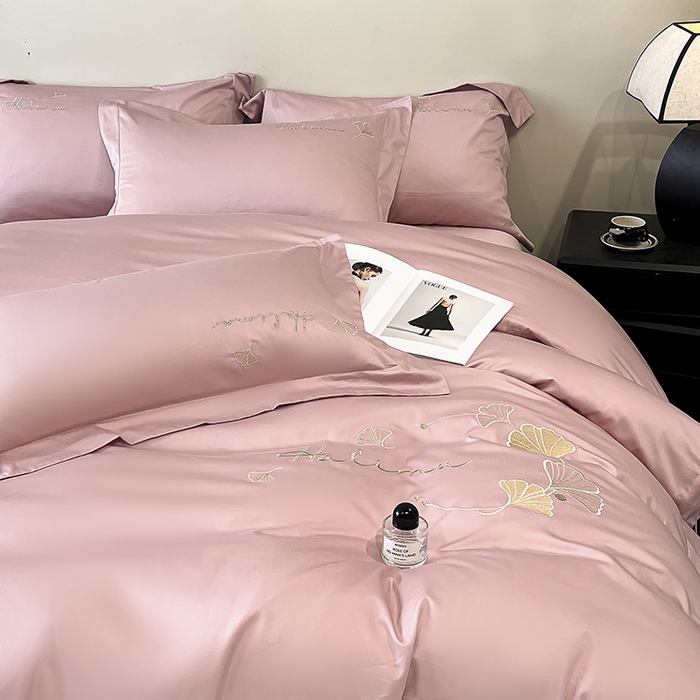 91家纺网 家纺一手货源 找家纺 置顶家纺 2025新款亲肤刺绣四件套-杏运 杏运-豆沙紫