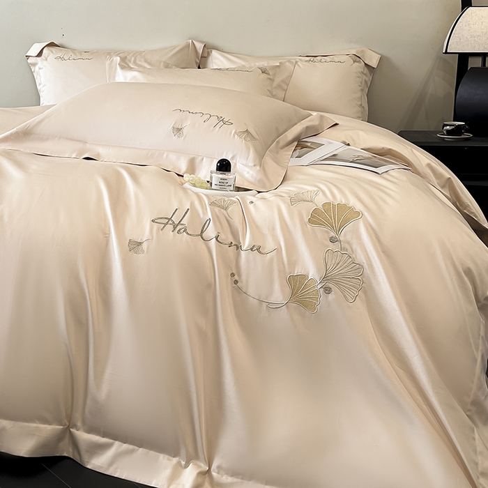 91家纺网 家纺一手货源 找家纺 置顶家纺 2025新款亲肤刺绣四件套-杏运 杏运-浅香槟