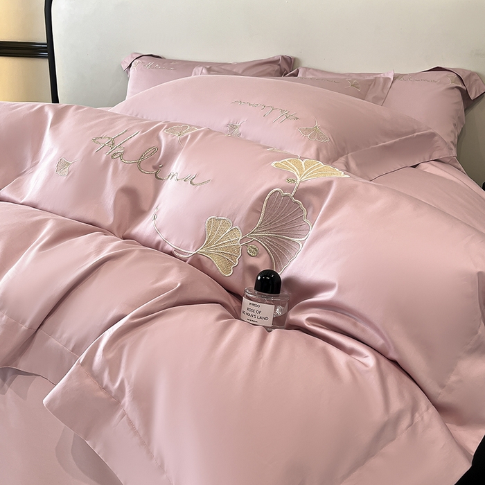 91家纺网 家纺一手货源 找家纺 置顶家纺 2025新款亲肤刺绣四件套-杏运 杏运-豆沙紫