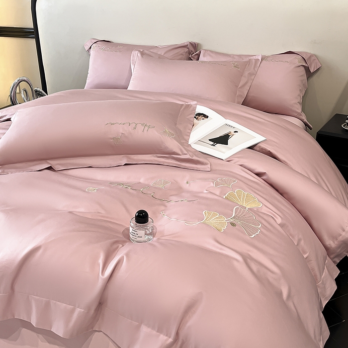 91家纺网 家纺一手货源 找家纺 置顶家纺 2025新款亲肤刺绣四件套-杏运 杏运-豆沙紫