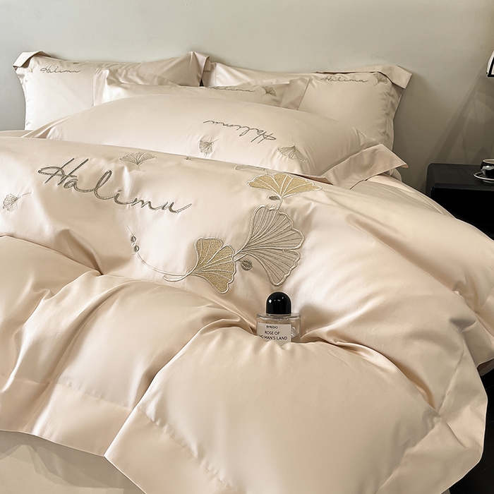 91家纺网 家纺一手货源 找家纺 置顶家纺 2025新款亲肤刺绣四件套-杏运 杏运-浅香槟