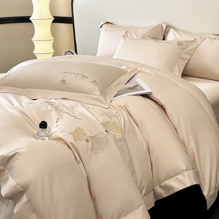 91家纺网 家纺一手货源 找家纺 置顶家纺 2025新款亲肤刺绣四件套-杏运 杏运-浅香槟