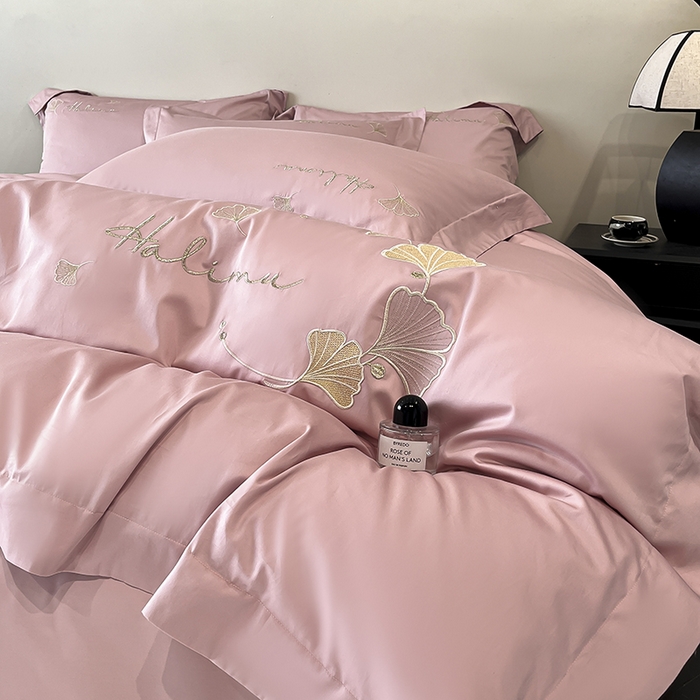 91家纺网 家纺一手货源 找家纺 置顶家纺 2025新款亲肤刺绣四件套-杏运 杏运-豆沙紫