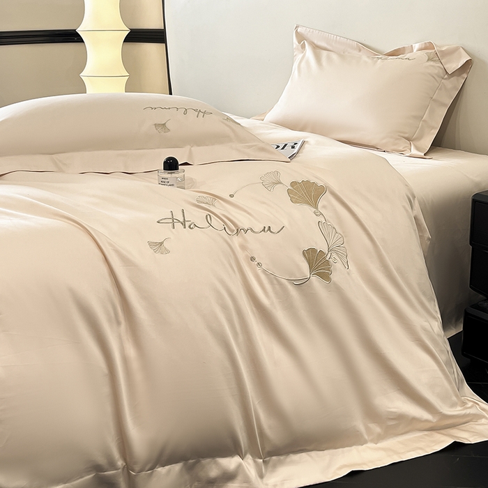 91家纺网 家纺一手货源 找家纺 置顶家纺 2025新款亲肤刺绣四件套-杏运 杏运-浅香槟