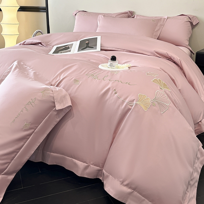 91家纺网 家纺一手货源 找家纺 置顶家纺 2025新款亲肤刺绣四件套-杏运 杏运-豆沙紫