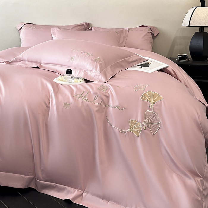 91家纺网 家纺一手货源 找家纺 置顶家纺 2025新款亲肤刺绣四件套-杏运 杏运-豆沙紫