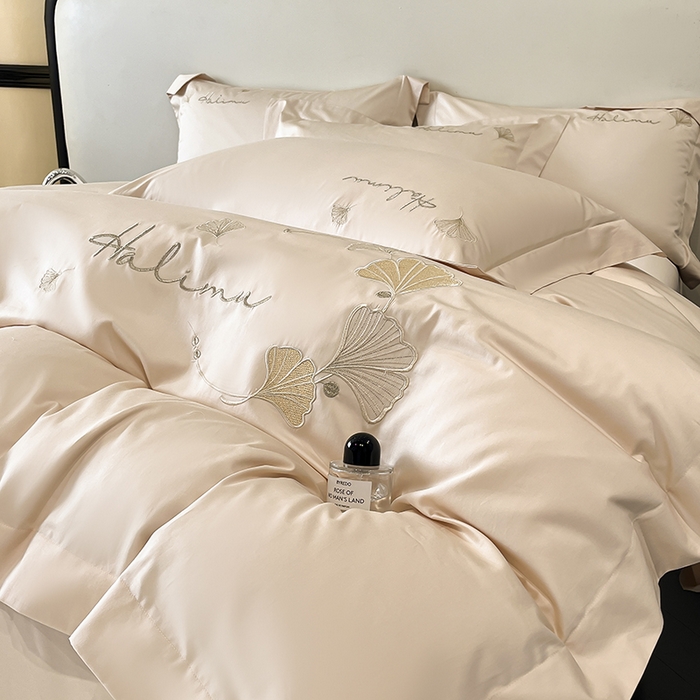 91家纺网 家纺一手货源 找家纺 置顶家纺 2025新款亲肤刺绣四件套-杏运 杏运-浅香槟