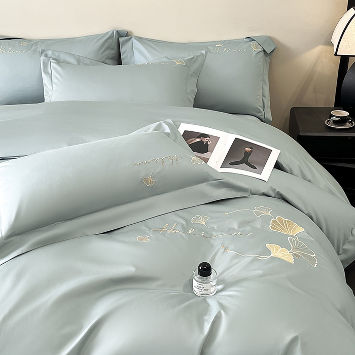 91家纺网 家纺一手货源 找家纺 置顶家纺 2025新款亲肤刺绣四件套-杏运 杏运-月影蓝