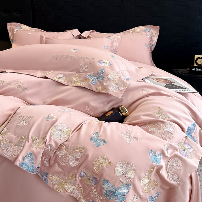 91家纺网 家纺一手货源 找家纺 置顶家纺 2025新款亲肤加厚磨毛刺绣四件套-花不尽 花不尽-浅豆沙