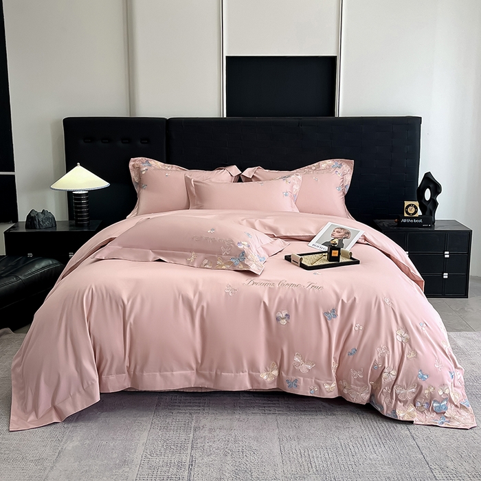 置顶家纺 2025新款亲肤加厚磨毛刺绣四件套-花不尽 花不尽-浅豆沙