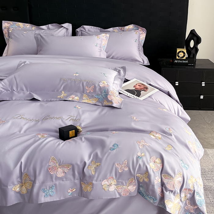 91家纺网 家纺一手货源 找家纺 置顶家纺 2025新款亲肤加厚磨毛刺绣四件套-花不尽 花不尽-香芋紫