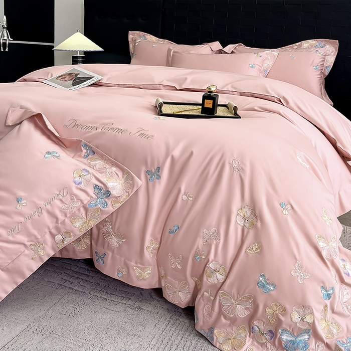 91家纺网 家纺一手货源 找家纺 置顶家纺 2025新款亲肤加厚磨毛刺绣四件套-花不尽 花不尽-浅豆沙