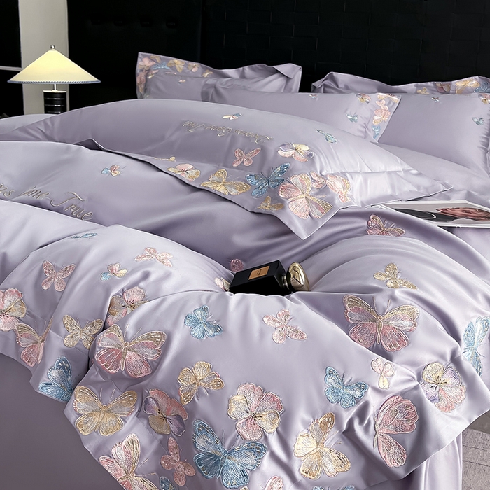 91家纺网 家纺一手货源 找家纺 置顶家纺 2025新款亲肤加厚磨毛刺绣四件套-花不尽 花不尽-香芋紫