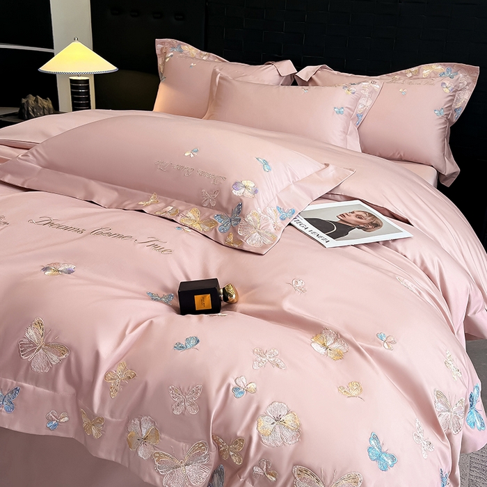 91家纺网 家纺一手货源 找家纺 置顶家纺 2025新款亲肤加厚磨毛刺绣四件套-花不尽 花不尽-浅豆沙