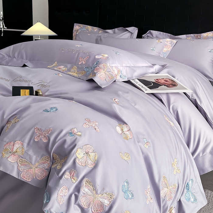 91家纺网 家纺一手货源 找家纺 置顶家纺 2025新款亲肤加厚磨毛刺绣四件套-花不尽 花不尽-香芋紫