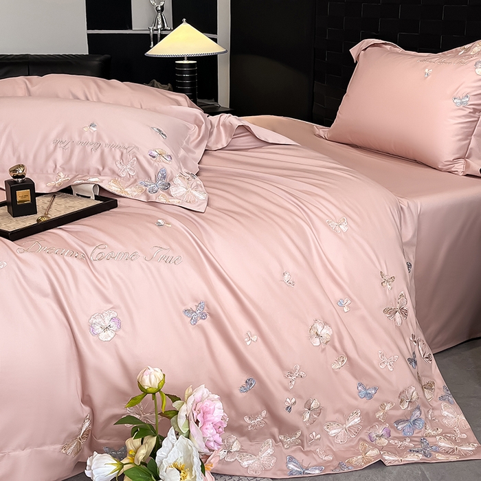 91家纺网 家纺一手货源 找家纺 置顶家纺 2025新款亲肤加厚磨毛刺绣四件套-花不尽 花不尽-浅豆沙