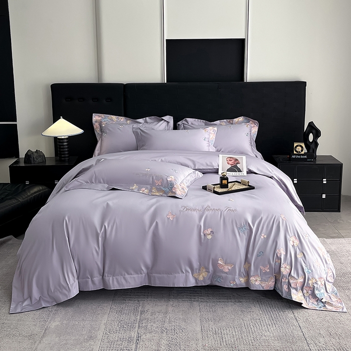 置顶家纺 2025新款亲肤加厚磨毛刺绣四件套-花不尽 花不尽-香芋紫