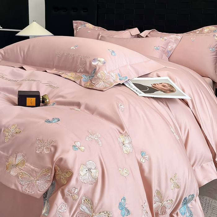 91家纺网 家纺一手货源 找家纺 置顶家纺 2025新款亲肤加厚磨毛刺绣四件套-花不尽 花不尽-浅豆沙